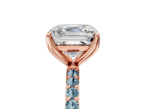 Rose gold Asscher Cut Diamond Solitaire Engagement Ring with Round with Aquamarine side stone Pavé Band and Prong Setting_5