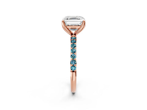 Rose gold Asscher Cut Diamond Solitaire Engagement Ring with Round with Blue Topaz side stone Pavé Band and Prong Setting_2