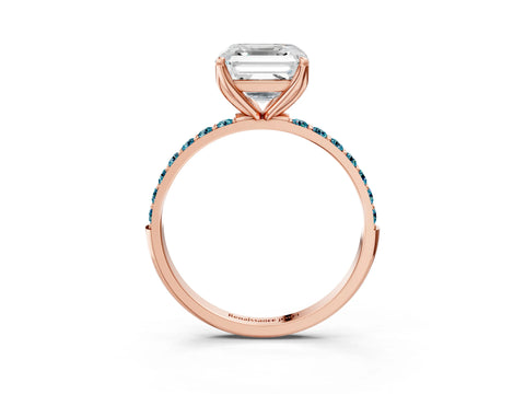 Rose gold Asscher Cut Diamond Solitaire Engagement Ring with Round with Blue Topaz side stone Pavé Band and Prong Setting_3