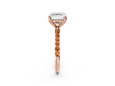 Rose gold Asscher Cut Diamond Solitaire Engagement Ring with Round with Citrine side stone Pavé Band and Prong Setting_2