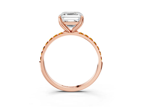 Rose gold Asscher Cut Diamond Solitaire Engagement Ring with Round with Citrine side stone Pavé Band and Prong Setting_3