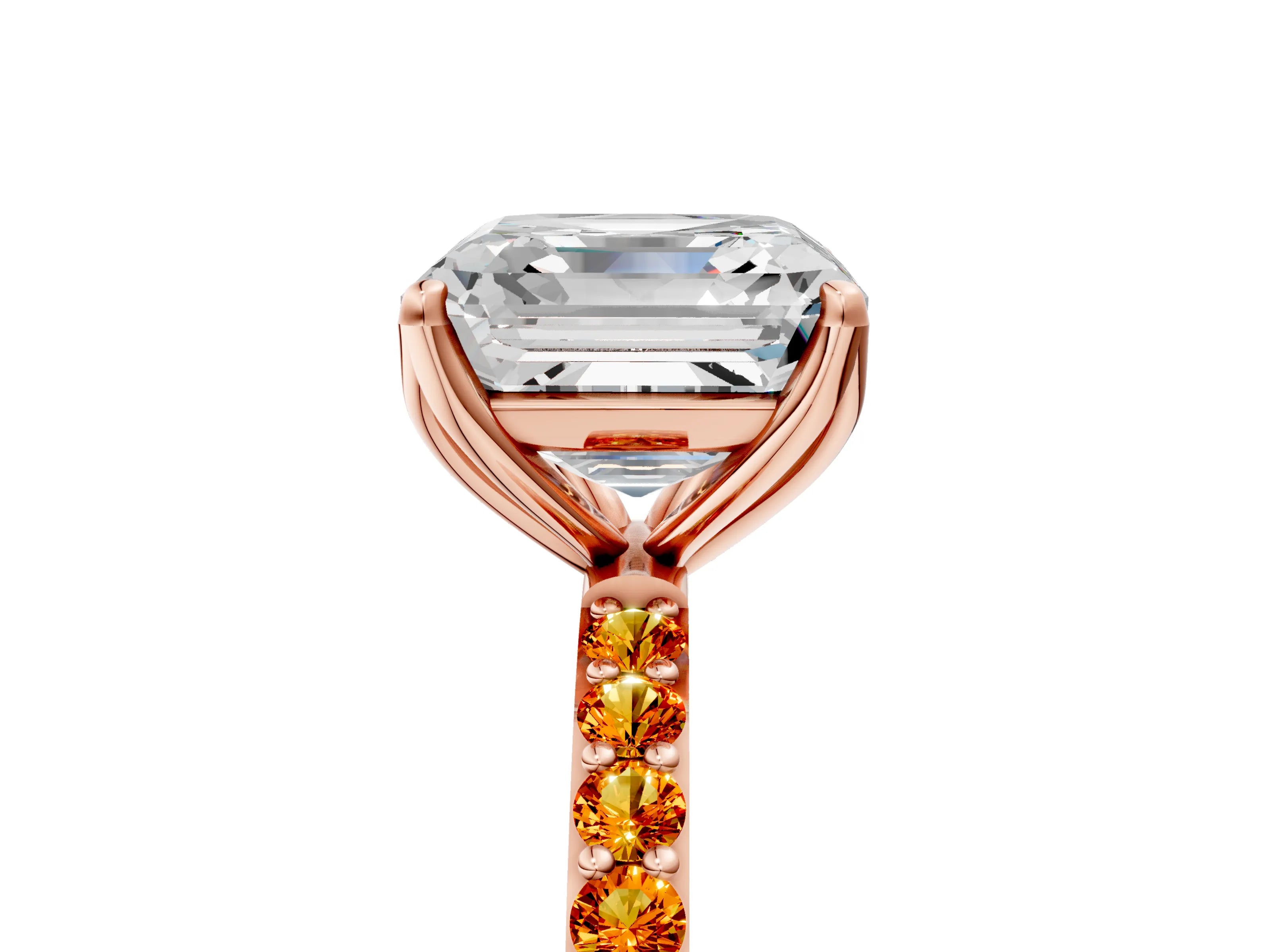Rose gold Asscher Cut Diamond Solitaire Engagement Ring with Round with Citrine side stone Pavé Band and Prong Setting_5