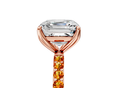 Rose gold Asscher Cut Diamond Solitaire Engagement Ring with Round with Citrine side stone Pavé Band and Prong Setting_5