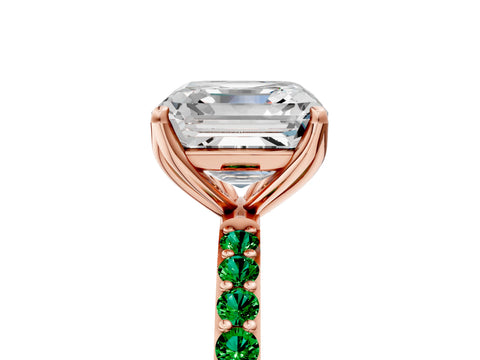 Rose gold Asscher Cut Diamond Solitaire Engagement Ring with Round with Emerald side stone Pavé Band and Prong Setting_5