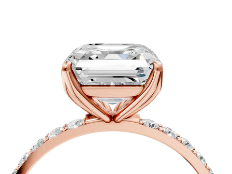 Rose gold Asscher Cut Diamond Solitaire Engagement Ring with Round with Moissanite side stone Pavé Band and Prong Setting_4