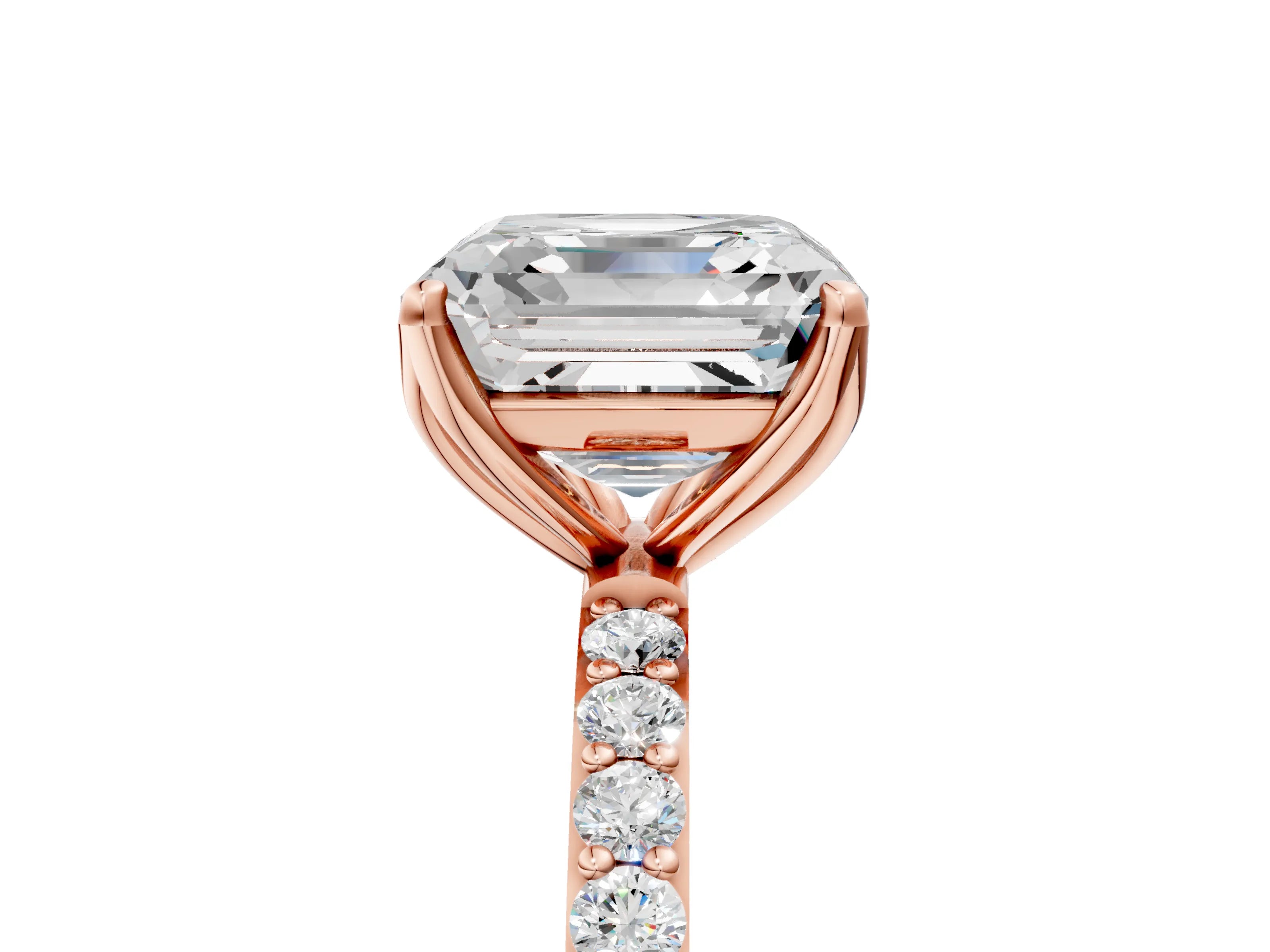 Rose gold Asscher Cut Diamond Solitaire Engagement Ring with Round with Moissanite side stone Pavé Band and Prong Setting_5