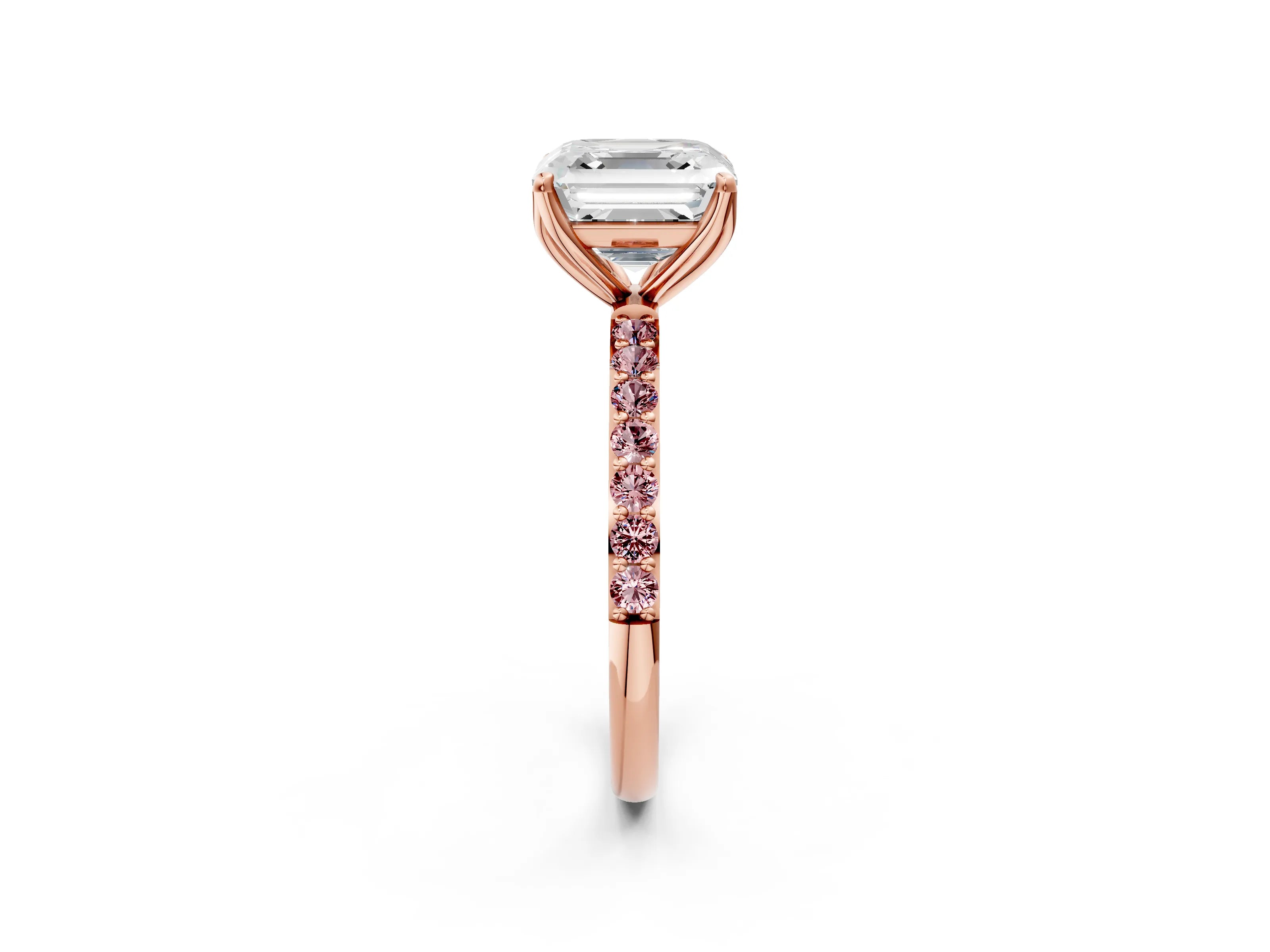 Rose gold Asscher Cut Diamond Solitaire Engagement Ring with Round with Morganite side stone Pavé Band and Prong Setting_2