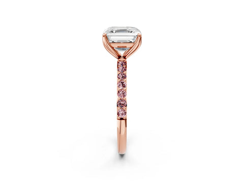 Rose gold Asscher Cut Diamond Solitaire Engagement Ring with Round with Morganite side stone Pavé Band and Prong Setting_2