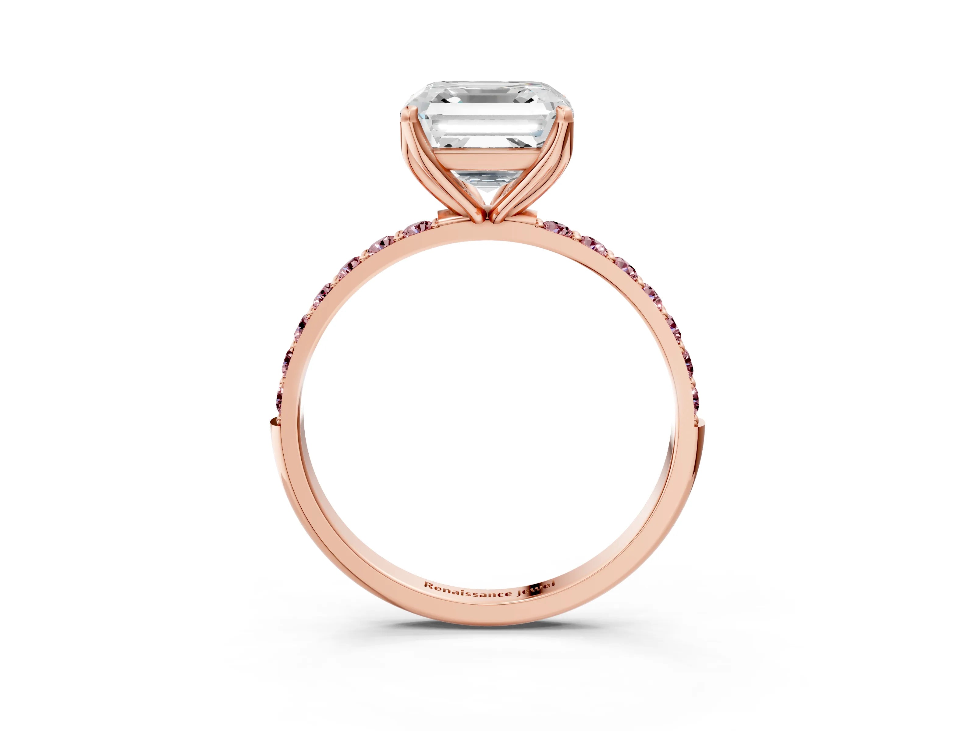 Rose gold Asscher Cut Diamond Solitaire Engagement Ring with Round with Morganite side stone Pavé Band and Prong Setting_3