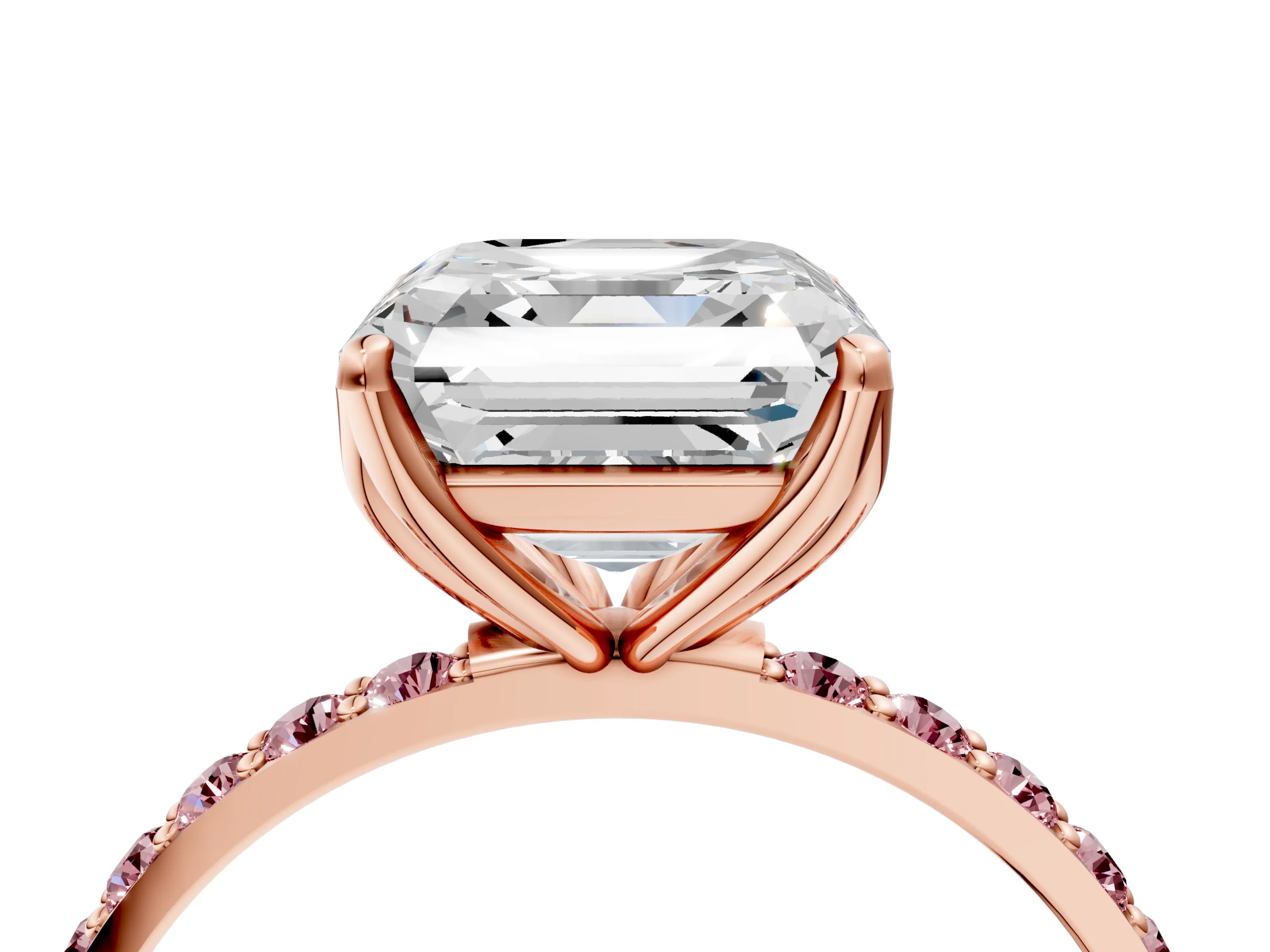 Rose gold Asscher Cut Diamond Solitaire Engagement Ring with Round with Morganite side stone Pavé Band and Prong Setting_4