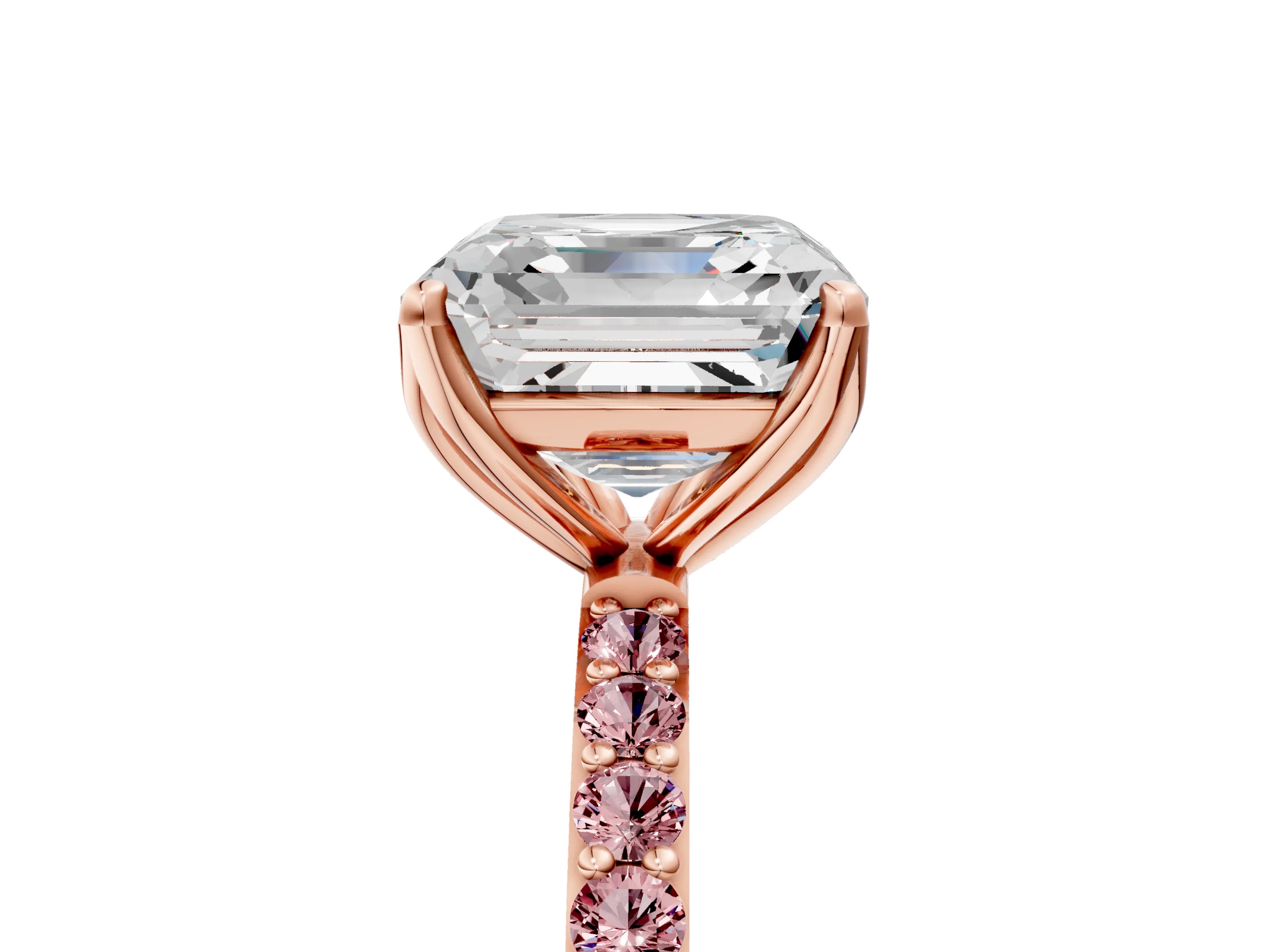 Rose gold Asscher Cut Diamond Solitaire Engagement Ring with Round with Morganite side stone Pavé Band and Prong Setting_5