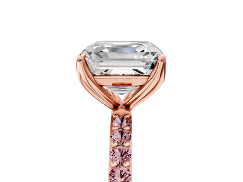 Rose gold Asscher Cut Diamond Solitaire Engagement Ring with Round with Morganite side stone Pavé Band and Prong Setting_5