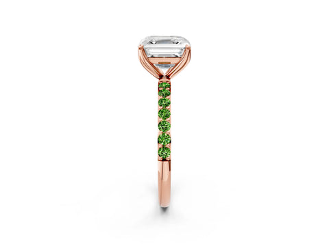 Rose gold Asscher Cut Diamond Solitaire Engagement Ring with Round with Peridot side stone Pavé Band and Prong Setting_2
