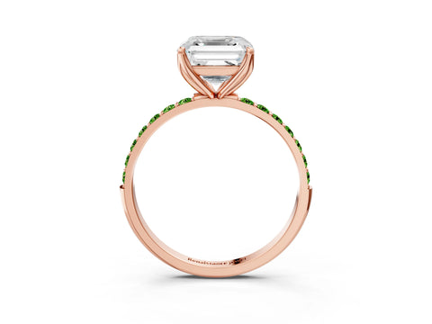 Rose gold Asscher Cut Diamond Solitaire Engagement Ring with Round with Peridot side stone Pavé Band and Prong Setting_3