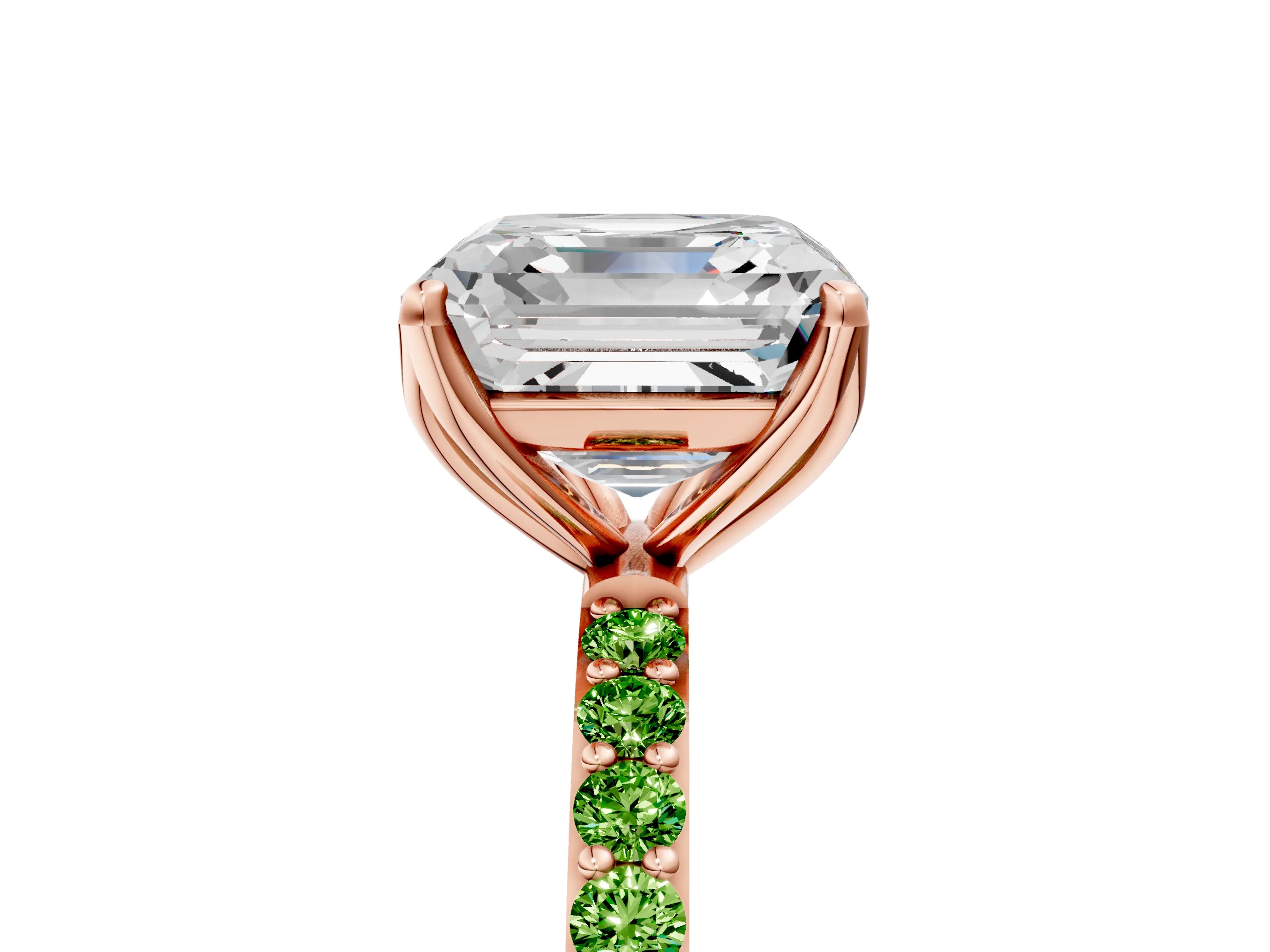 Rose gold Asscher Cut Diamond Solitaire Engagement Ring with Round with Peridot side stone Pavé Band and Prong Setting_5