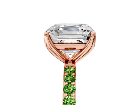 Rose gold Asscher Cut Diamond Solitaire Engagement Ring with Round with Peridot side stone Pavé Band and Prong Setting_5