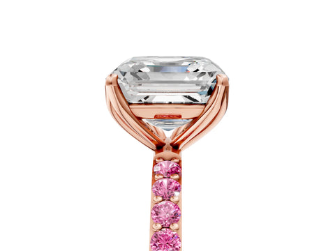 Rose gold Asscher Cut Diamond Solitaire Engagement Ring with Round with Pink Sapphire side stone Pavé Band and Prong Setting_5