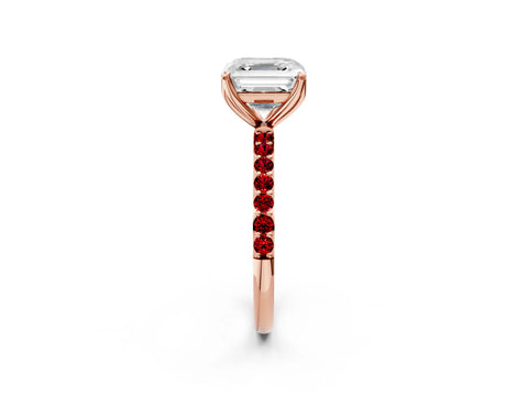 Rose gold Asscher Cut Diamond Solitaire Engagement Ring with Round with Ruby side stone Pavé Band and Prong Setting_2