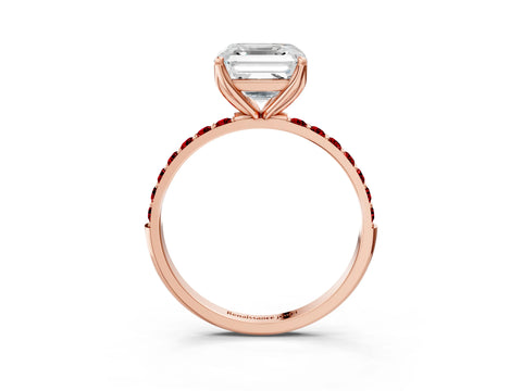 Rose gold Asscher Cut Diamond Solitaire Engagement Ring with Round with Ruby side stone Pavé Band and Prong Setting_3