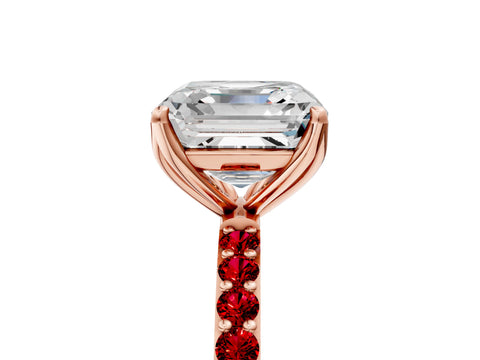 Rose gold Asscher Cut Diamond Solitaire Engagement Ring with Round with Ruby side stone Pavé Band and Prong Setting_5