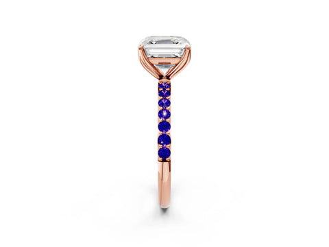 Rose gold Asscher Cut Diamond Solitaire Engagement Ring with Round with Tanzanite side stone Pavé Band and Prong Setting_2