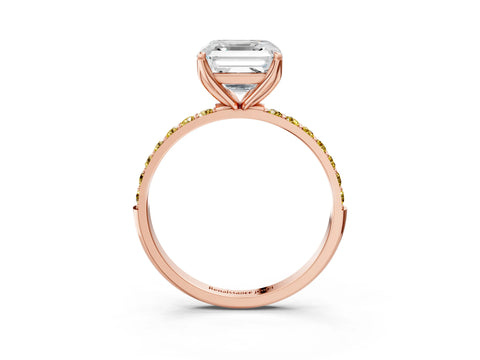 Rose gold Asscher Cut Diamond Solitaire Engagement Ring with Round with Yellow Sapphire side stone Pavé Band and Prong Setting_3