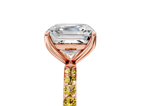Rose gold Asscher Cut Diamond Solitaire Engagement Ring with Round with Yellow Sapphire side stone Pavé Band and Prong Setting_5