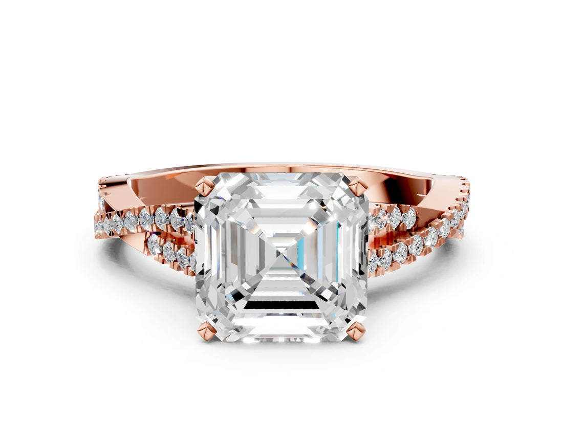 Rose gold Asscher Cut Diamond Solitaire Engagement Ring with Twisted Pavé Band and Four-Prong Setting_51