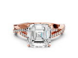 Rose gold Asscher Cut Diamond Solitaire Engagement Ring with Twisted Pavé Band and Four-Prong Setting_51