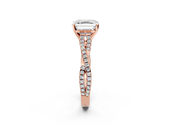Rose Gold Asscher Cut Solitaire Engagement Ring Setting with Twisted Split Pave Band