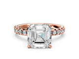 Rose gold Asscher Cut Diamond Solitaire Pavé Engagement Ring with Round Band and Prong Setting_80