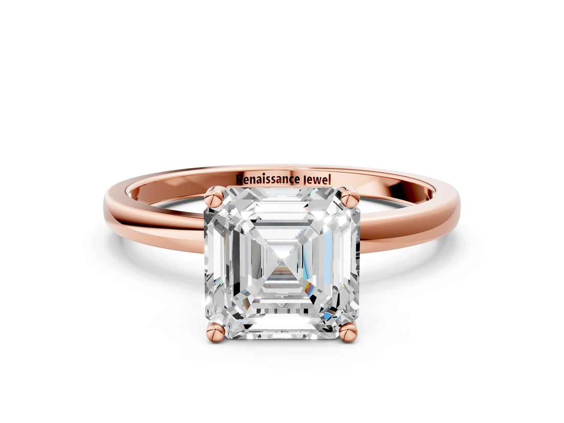 Rose gold Asscher Cut Diamond Solitaire Ring with Classic Band and Four-Prong Setting_3