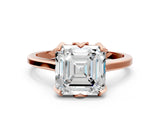 Rose gold Asscher Cut Diamond Solitaire Ring with Flower Prong Setting and Classic Band_124
