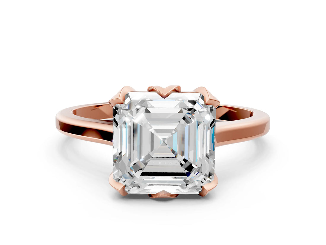 Rose gold Asscher Cut Diamond Solitaire Ring with Flower Prong Setting and Classic Band_36