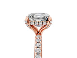 Rose gold Asscher Cut Diamond Solitaire Ring with Four-Prong Setting and Pavé Band_8
