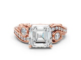 Rose gold Asscher Cut Diamond Solitaire Ring with Milgrain Pavé Band and Four-Prong Setting_24