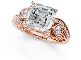 Rose gold Asscher Cut Diamond Solitaire Ring with Milgrain Pavé Band and Four-Prong Setting_25