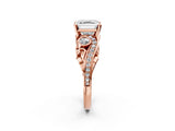 Rose gold Asscher Cut Diamond Solitaire Ring with Milgrain Pavé Band and Four-Prong Setting_26