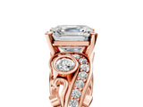 Rose gold Asscher Cut Diamond Solitaire Ring with Milgrain Pavé Band and Four-Prong Setting_29