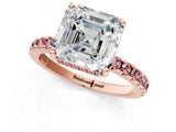 Rose gold Asscher Cut Diamond Solitaire Ring with Pavé Band and Four-Prong Setting_1