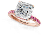 Rose gold Asscher Cut Diamond Solitaire Ring with Pavé Band and Four-Prong Setting_1