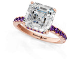 Rose gold Asscher Cut Diamond Solitaire Ring with Pavé Band and Four-Prong Setting_1
