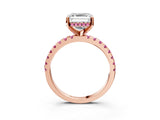 Rose gold Asscher Cut Diamond Solitaire Ring with Pavé Band and Four-Prong Setting_3