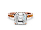 Rose gold Asscher Cut Diamond Solitaire Ring with Pavé Band and Four-Prong Setting