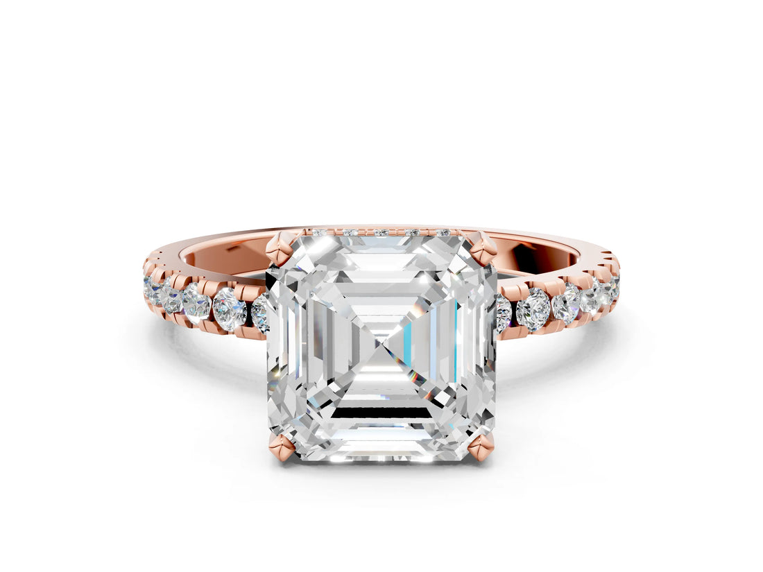 Rose gold Asscher Cut Diamond Solitaire Ring with Pavé Band and Four-Prong Setting_83