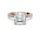 Rose gold Asscher Cut Diamond Solitaire Ring with Pavé Band and Four-Prong Setting_83