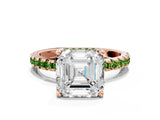 Rose gold Asscher Cut Diamond Solitaire Ring with Pavé Band and Four-Prong Setting
