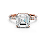 Rose gold Asscher Cut Diamond Solitaire Ring with Pavé Band and Hidden Halo_19