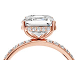 Rose gold Asscher Cut Diamond Solitaire Ring with Pavé Band and Hidden Halo_23