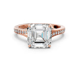 Rose gold Asscher Cut Diamond Solitaire Ring with Pavé Band and Prong Setting_12